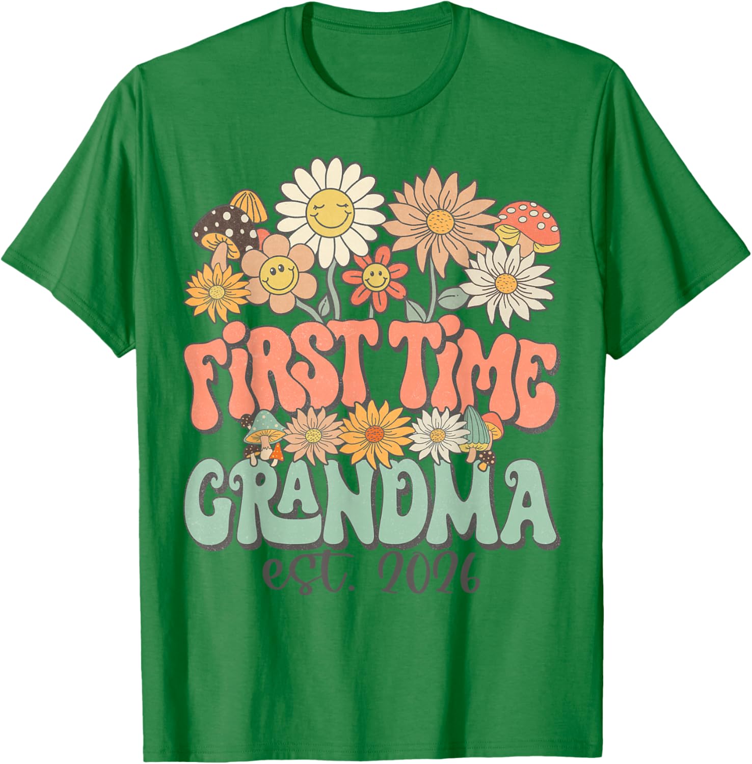 First Time Grandma 2026 Expecting Baby Pregnancy Wildflower T-Shirt - T-Shirt | Irish Green