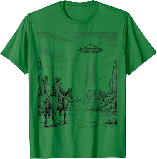 Vintage Cowboy UFO Encounter Retro Western Desert Country T-Shirt - T-Shirt | Irish Green