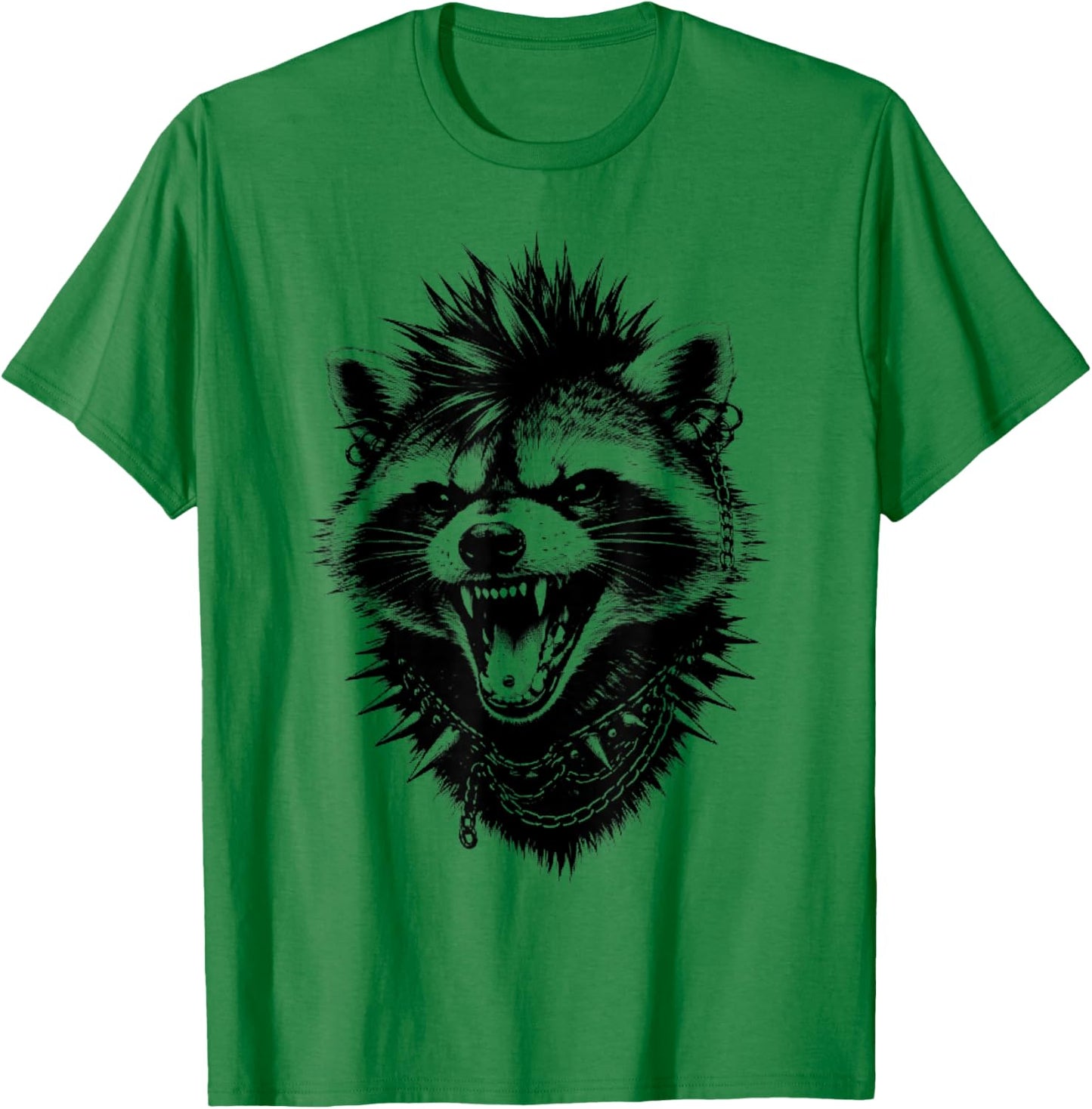 Punk Raccoon Mohawk Metalhead Punk Rock Animal T-Shirt - T-Shirt | Irish Green
