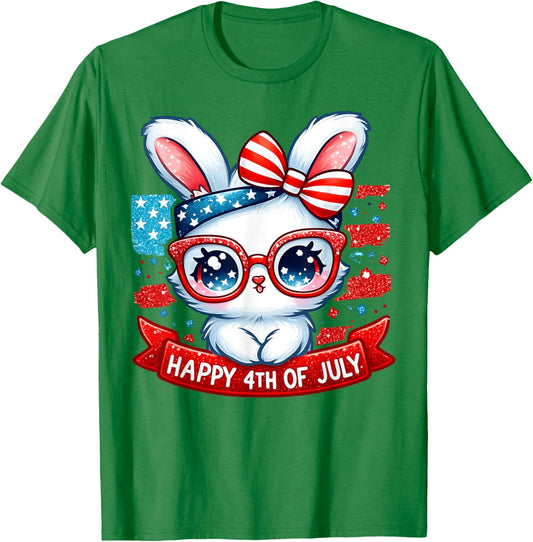 Fourth Of July Bunny USA American Flag Patriotic Glasses T-Shirt - T-Shirt | Irish Green