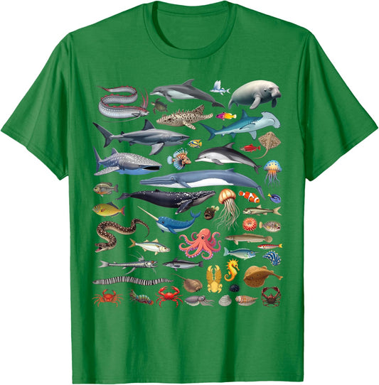 Ocean Creatures Collection Marine Life Sea Animals T-Shirt - T-Shirt | Irish Green