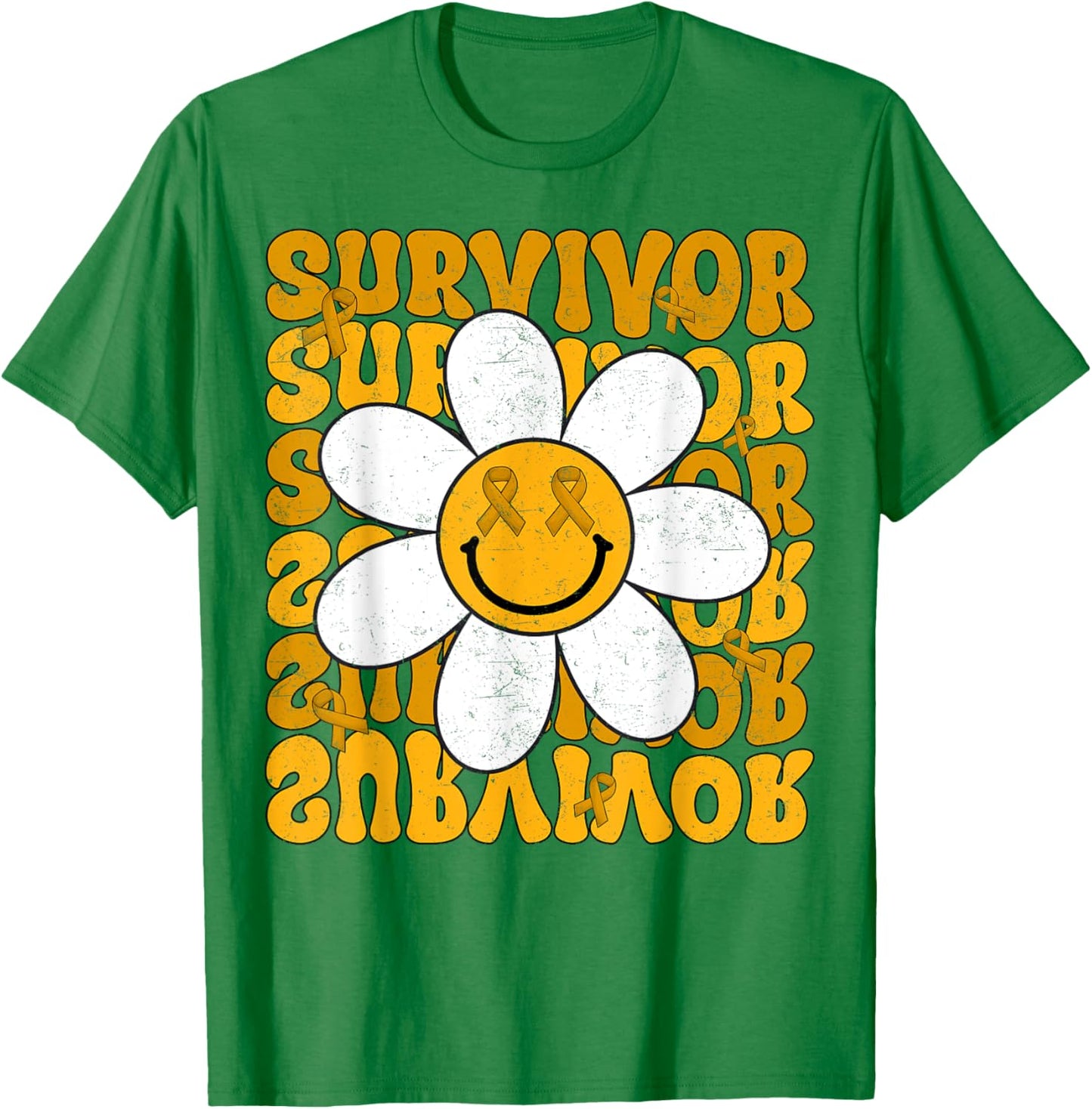 Retro Groovy Childhood Cancer Awareness Month Survivor Kids T-Shirt - T-Shirt | Irish Green