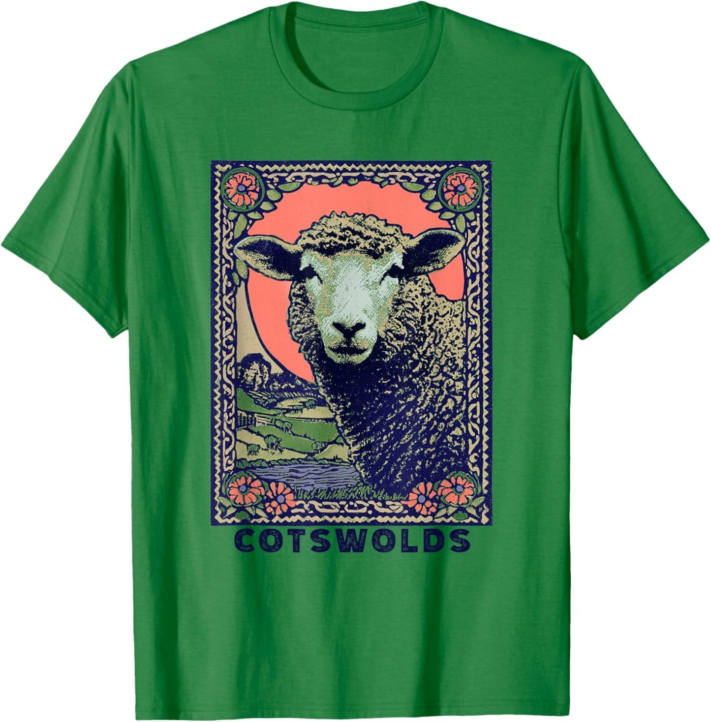 Cotswolds England UK Sheep Vintage Design Women Gardener's T-Shirt - T-Shirt | Irish Green