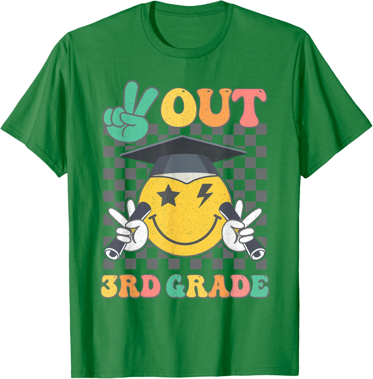 Groovy Peace Out 3rd Grade Last Day of School Third Grade T-Shirt - T-Shirt | Irish Green