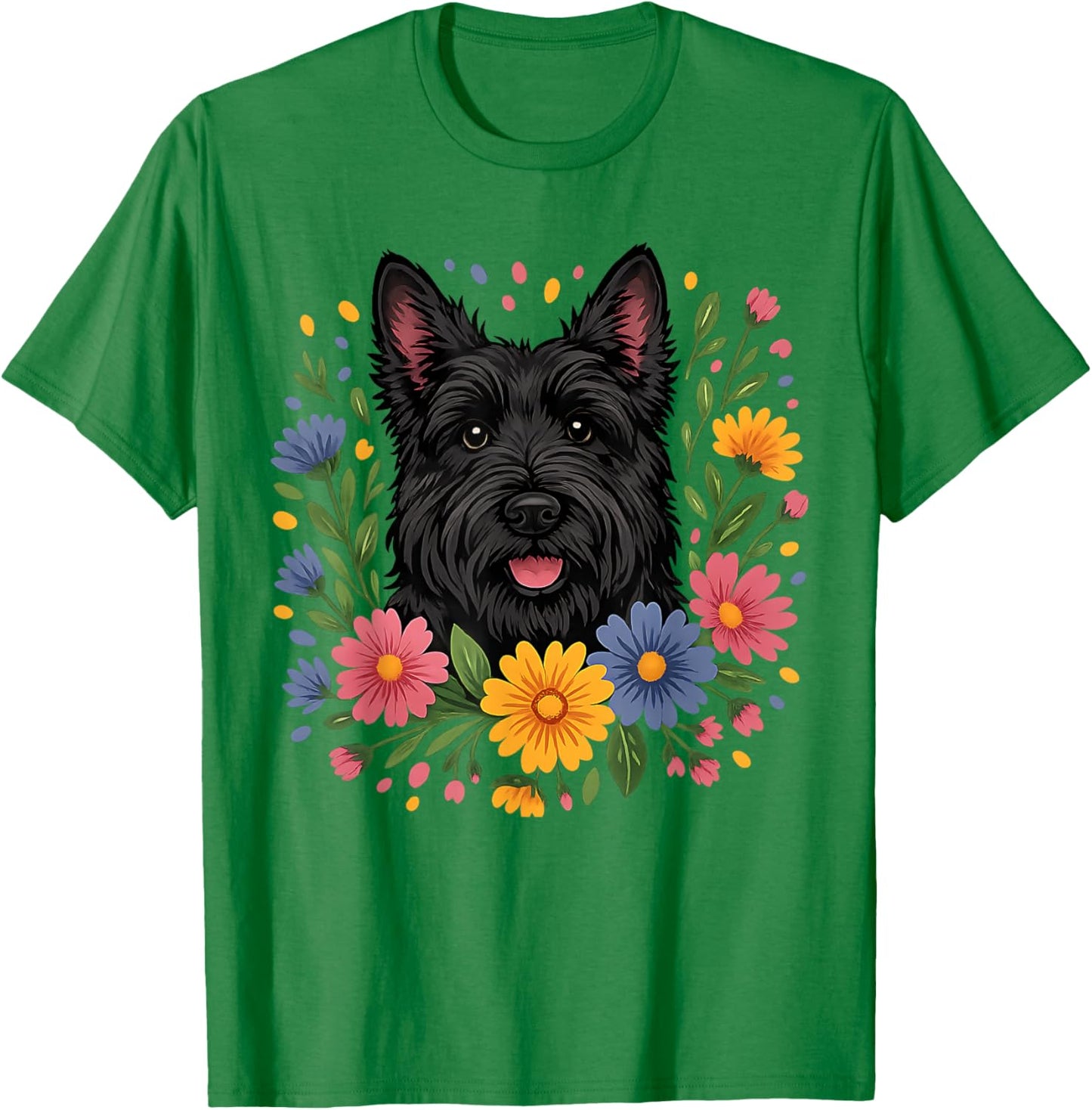 Floral Scottish Terrier Colorful Spring Flowers Wildflowers T-Shirt - T-Shirt | Irish Green