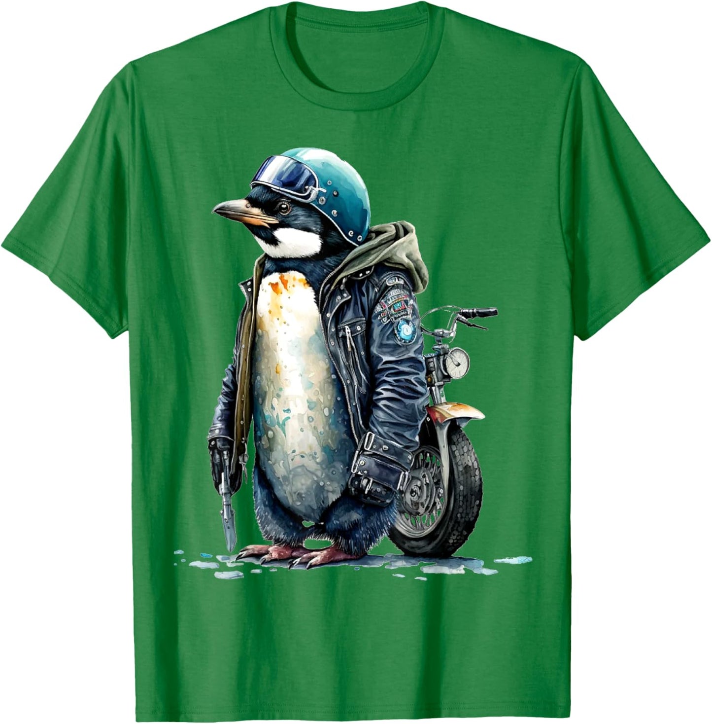 Motor Biker Penguin Helmet Wearing Jacket Funny Motorcycle T-Shirt - T-Shirt | Irish Green