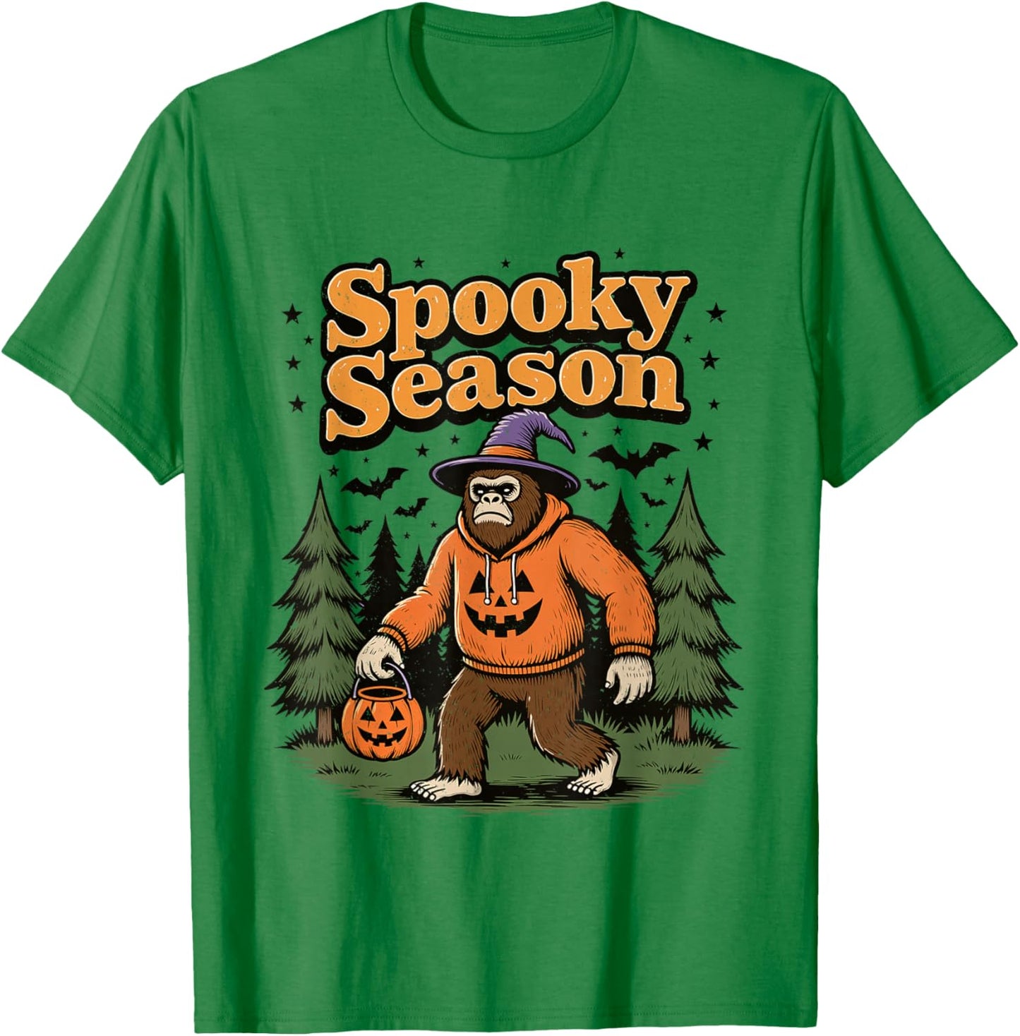 Spooky Season Halloween Bigfoot Sasquatch Fall Pumpkin T-Shirt - T-Shirt | Irish Green