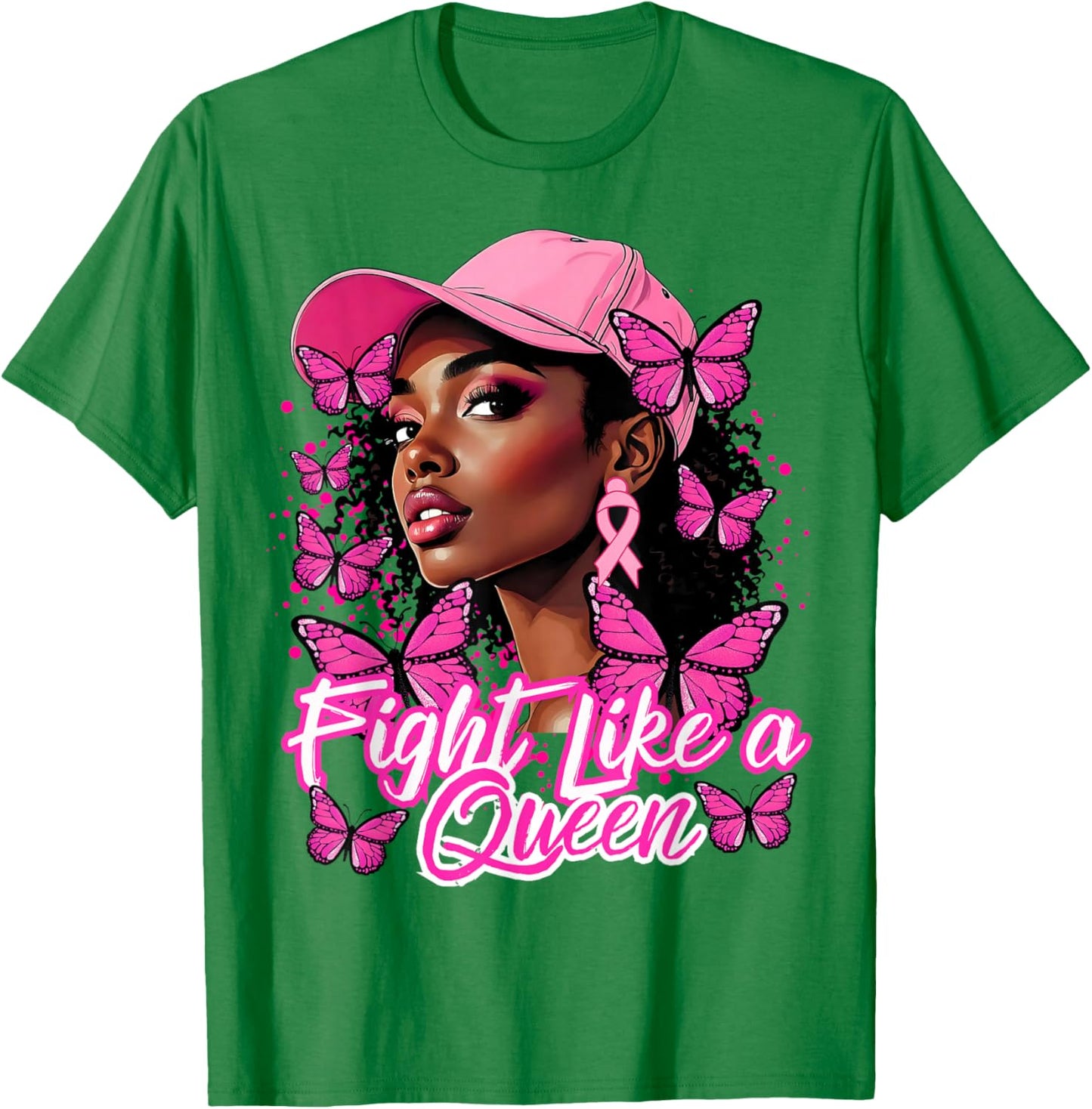Black Afro Women Butterflies Breast Cancer Awareness Support T-Shirt - T-Shirt | Irish Green