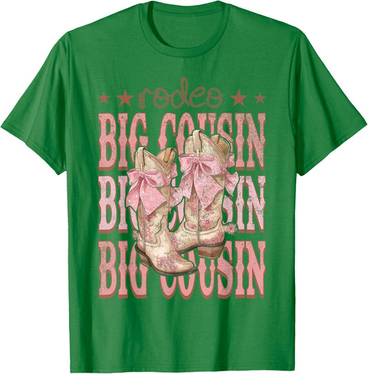 Rodeo Big Cousin Pink Boots Coquette Cow-Girl Birthday Party T-Shirt - T-Shirt | Irish Green