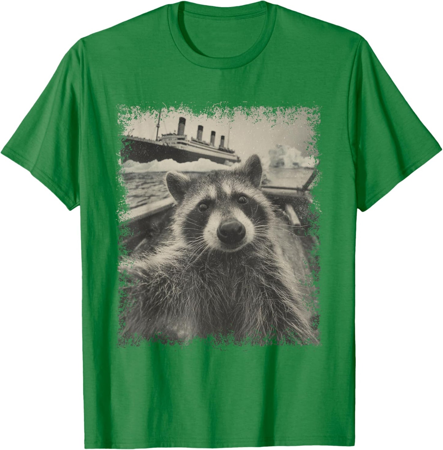 Raccoon Selfie Titanic Iceberg Vintage Ship Humor T-Shirt - T-Shirt | Irish Green
