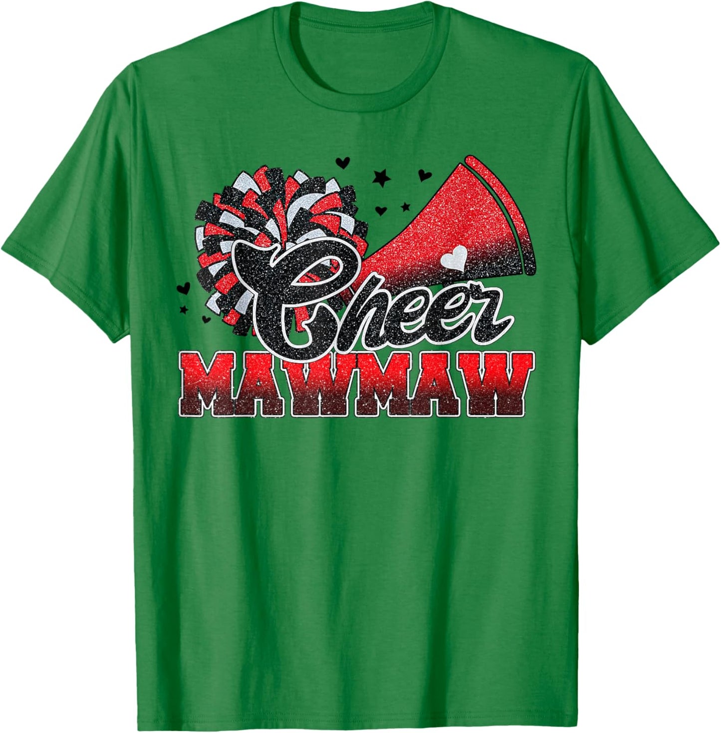 Cheer Mawmaw Cheer Leader Gift Biggest Fan Black Red Pom Pom T-Shirt - T-Shirt | Irish Green