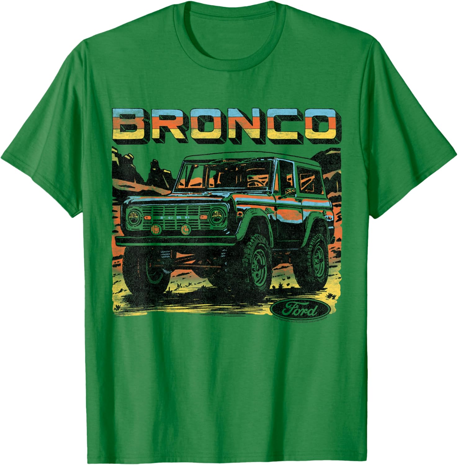 Ford - Bronco SUV Outdoor Desert Mountain Terrain With Logo T-Shirt - T-Shirt | Irish Green