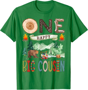 One Happy Big Cousin Camper 1st Birthday Boy Camping Bear T-Shirt - T-Shirt | Irish Green