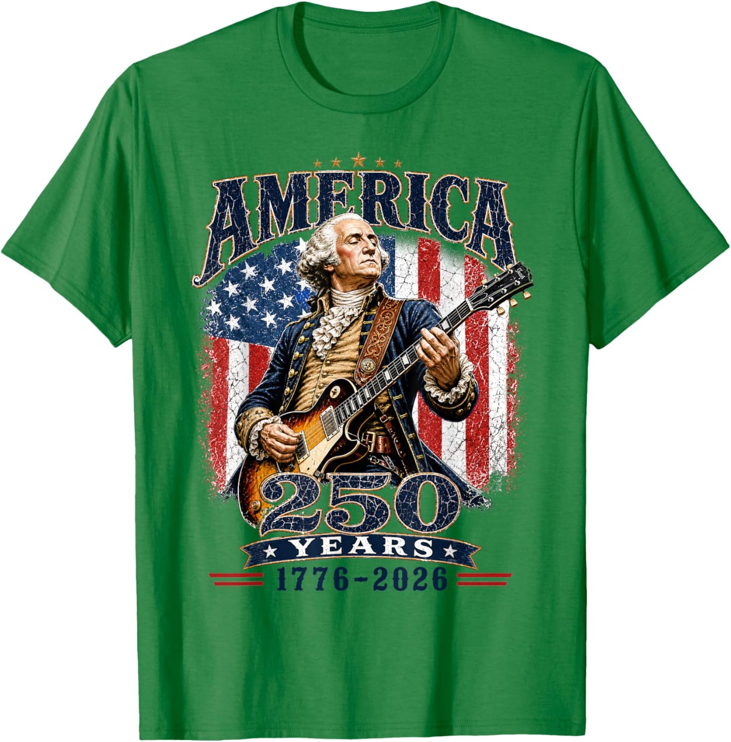 Vintage George Washington Playing Guitar 250 Years T-Shirt - T-Shirt | Irish Green