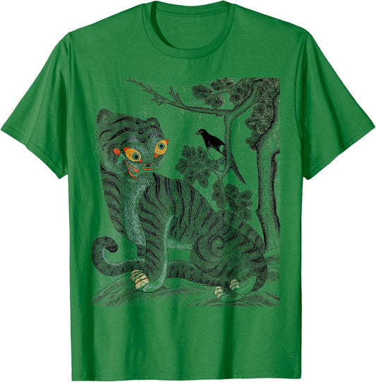 Art coréen Tigre et Pie Vintage Coréen Minhwa T-Shirt - T-Shirt | Irish Green