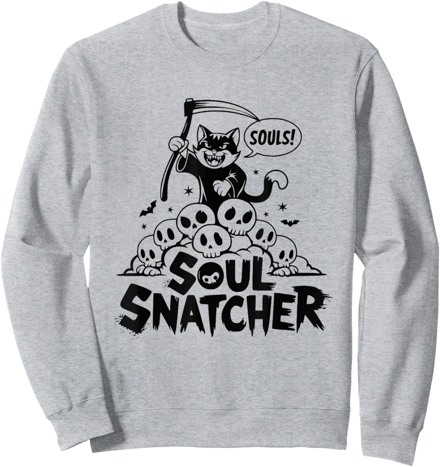 Soul Snatcher Cat Pile Of Skulls Halloween Women Sweatshirt - Sweatshirt | Ash