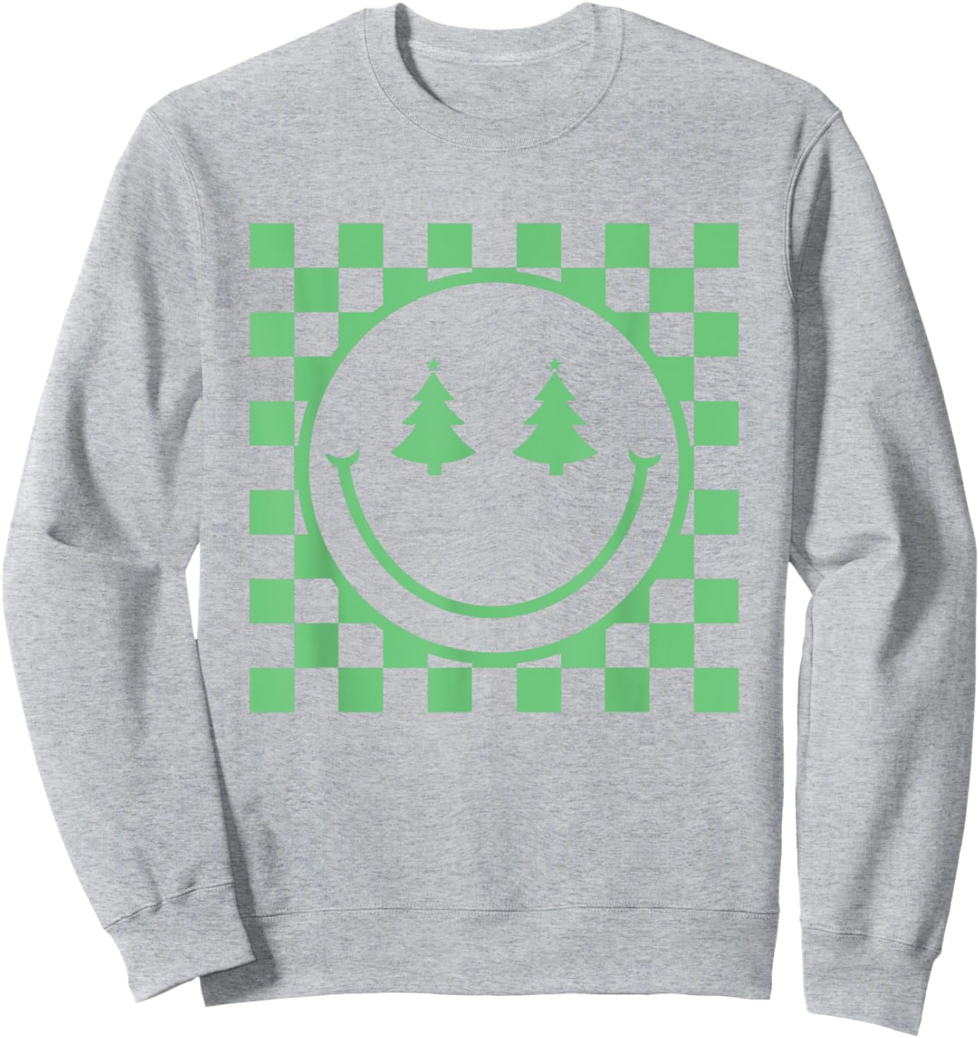 Retro Christmas Smile Face Shirt Checkered Pattern Winter Sweatshirt - Sweatshirt | Ash