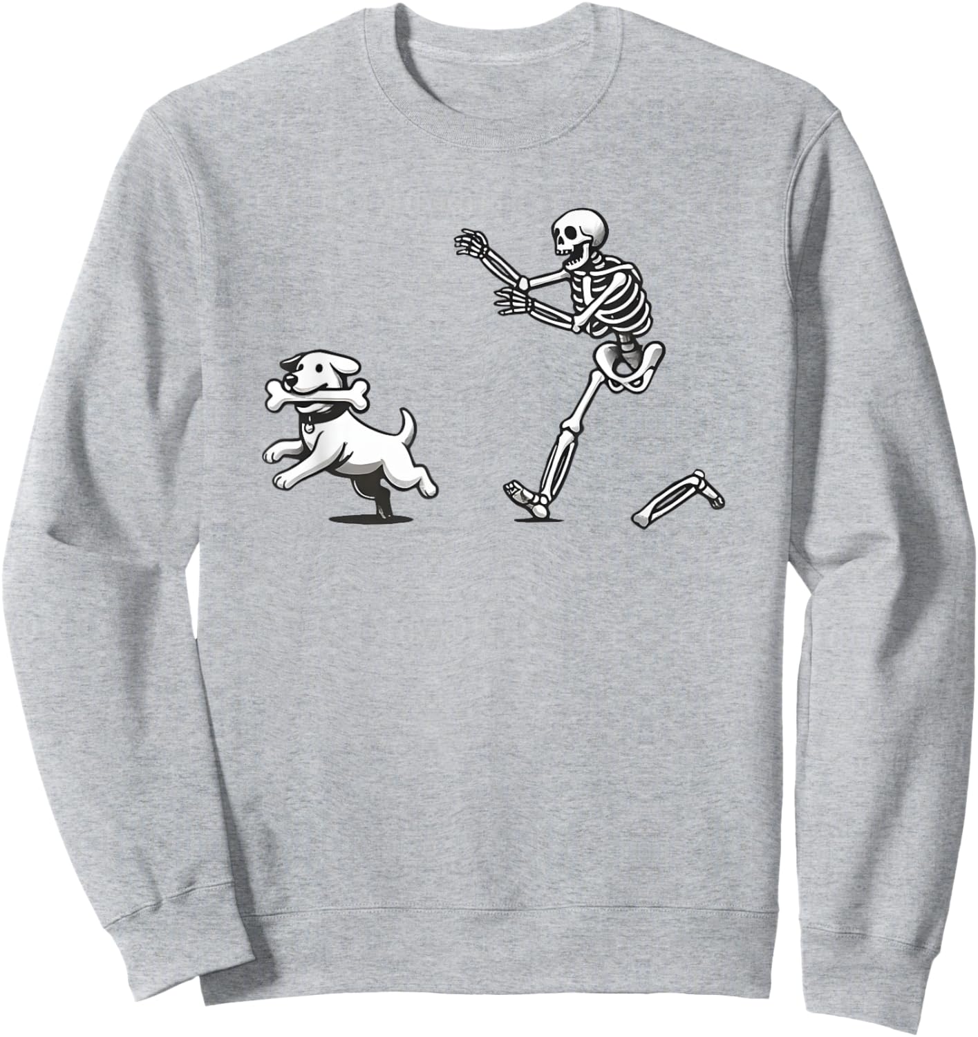 Halloween Dog, Funny Skeleton, Skeleton Chasing Dog Women Sweatshirt - Sweatshirt | Ash