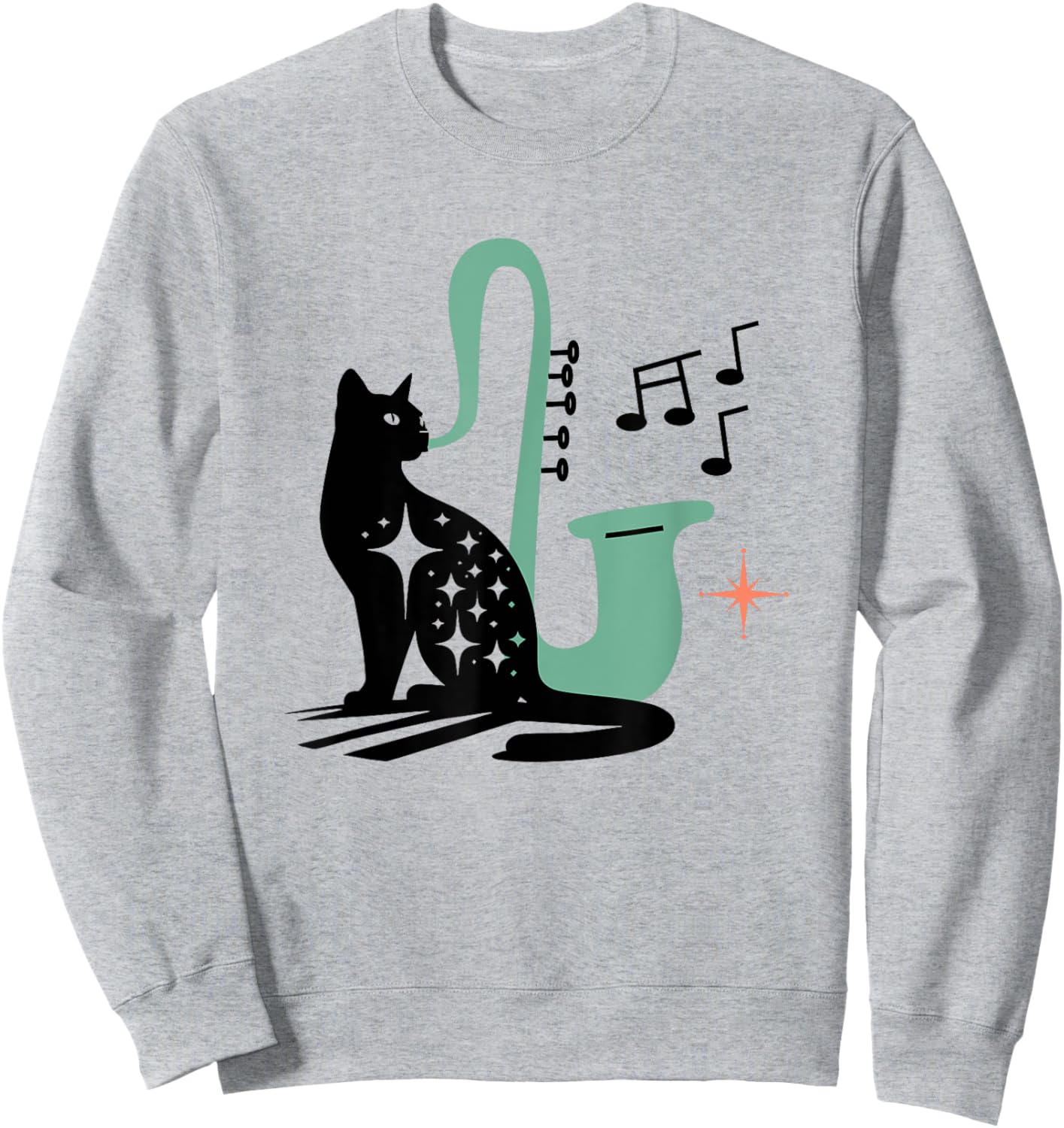 Retro Musical Cat Saxophone Midcentury Modern Mid Century Sweatshirt - Sweatshirt | Ash