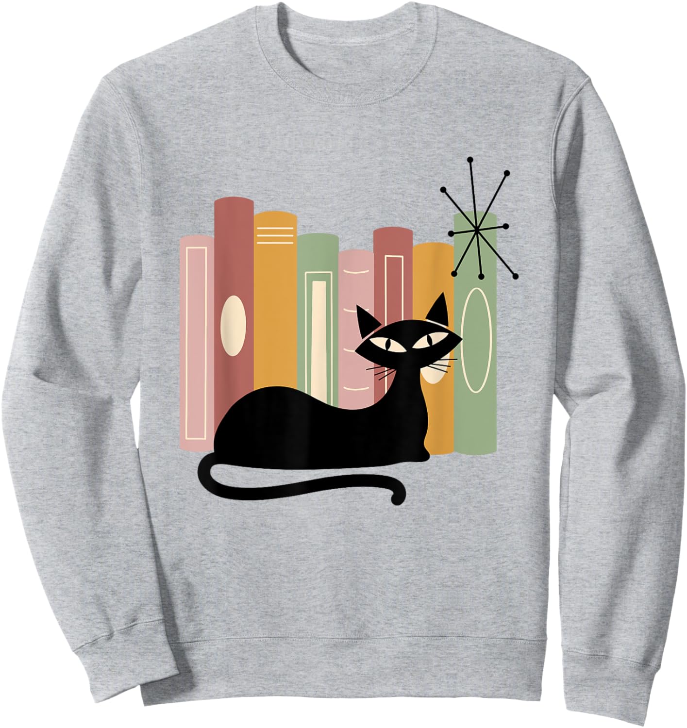 Book Lover Modern Retro Cat Midcentury Mid Century Age 1950s Women Kids Sweatshirt - Sweatshirt | Ash