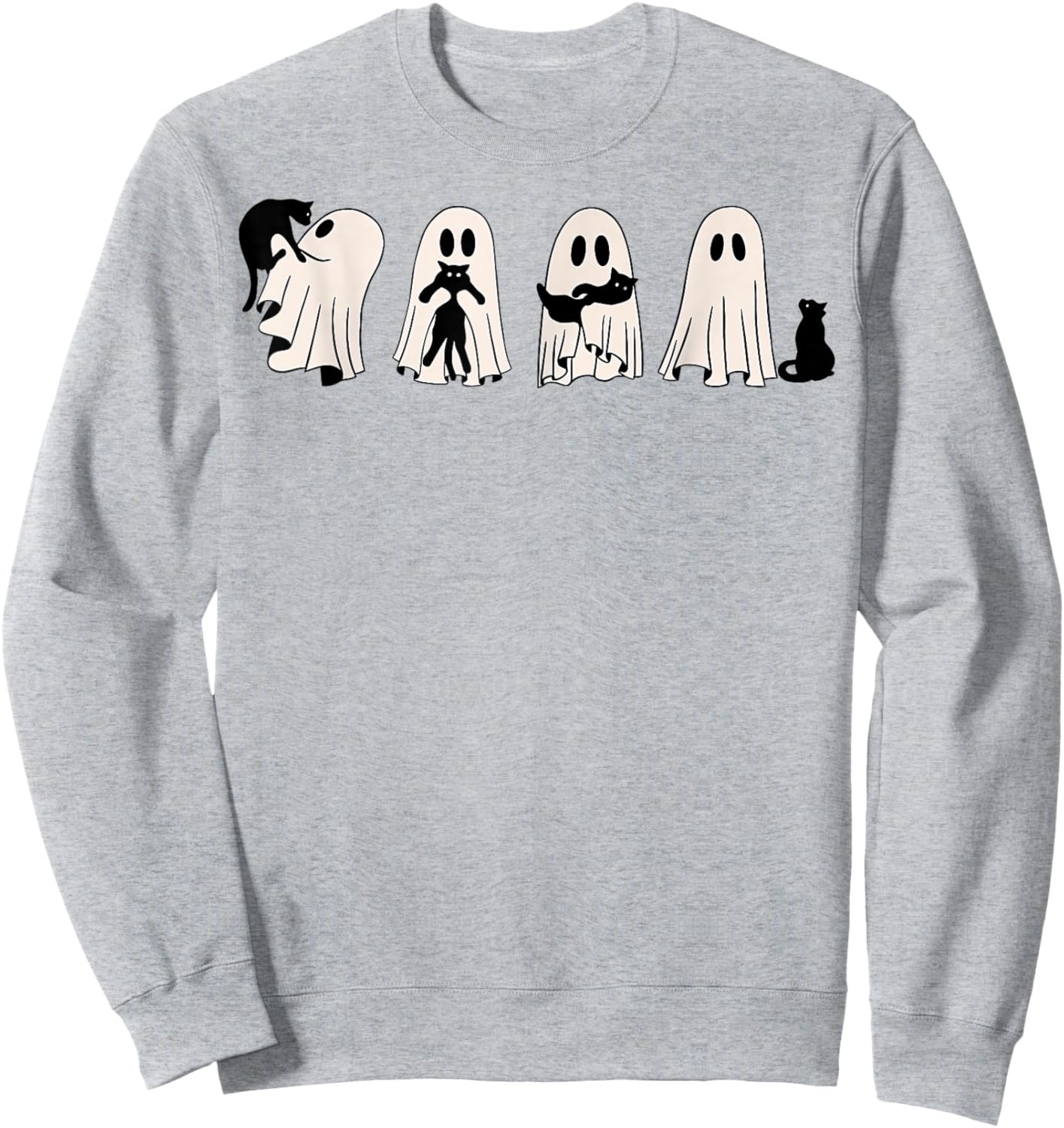 Ghost And Black Cat, Cute Ghost Holding Cat Sweatshirt - Sweatshirt | Ash