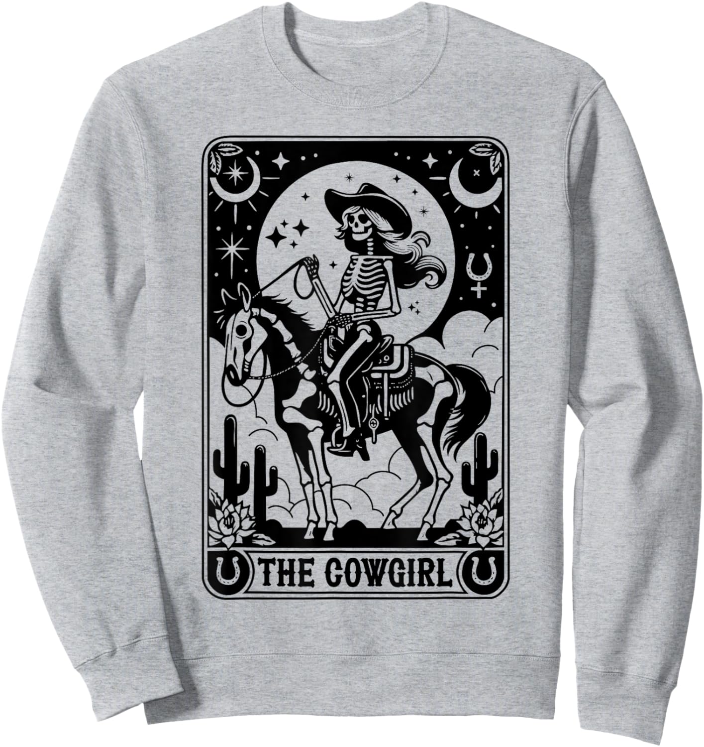 Skeleton Cowgirl Riding Horse Tarot Card Gothic Halloween Sweatshirt - Sweatshirt | Ash
