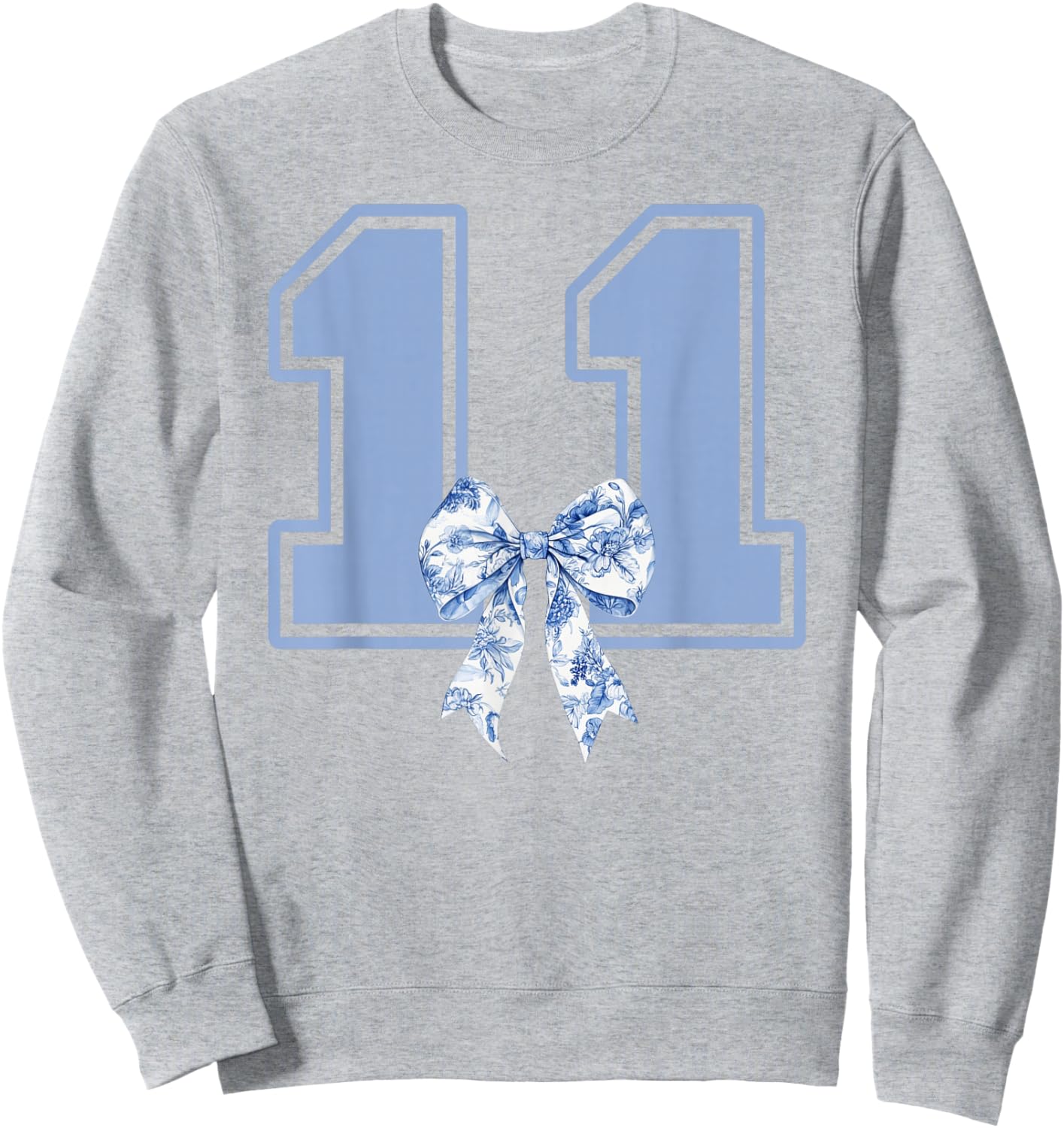 11th Birthday Girl Coquette Toile Blue Bow 11 Year Old Girl Sweatshirt - Sweatshirt | Ash