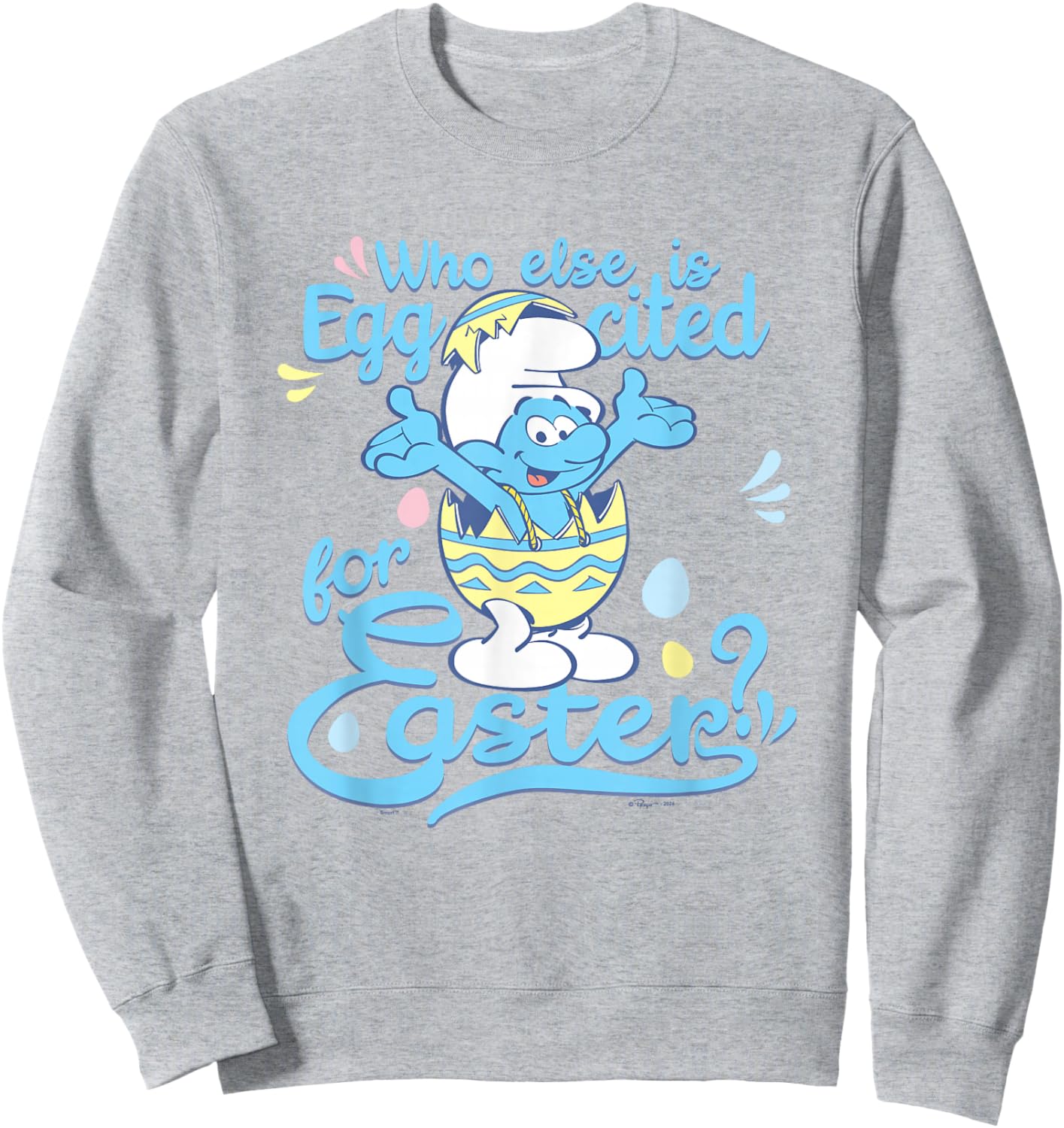 The Smurfs Who Else Is Eggcited For Easter? Big Chest Poster Sweatshirt - Sweatshirt | Ash