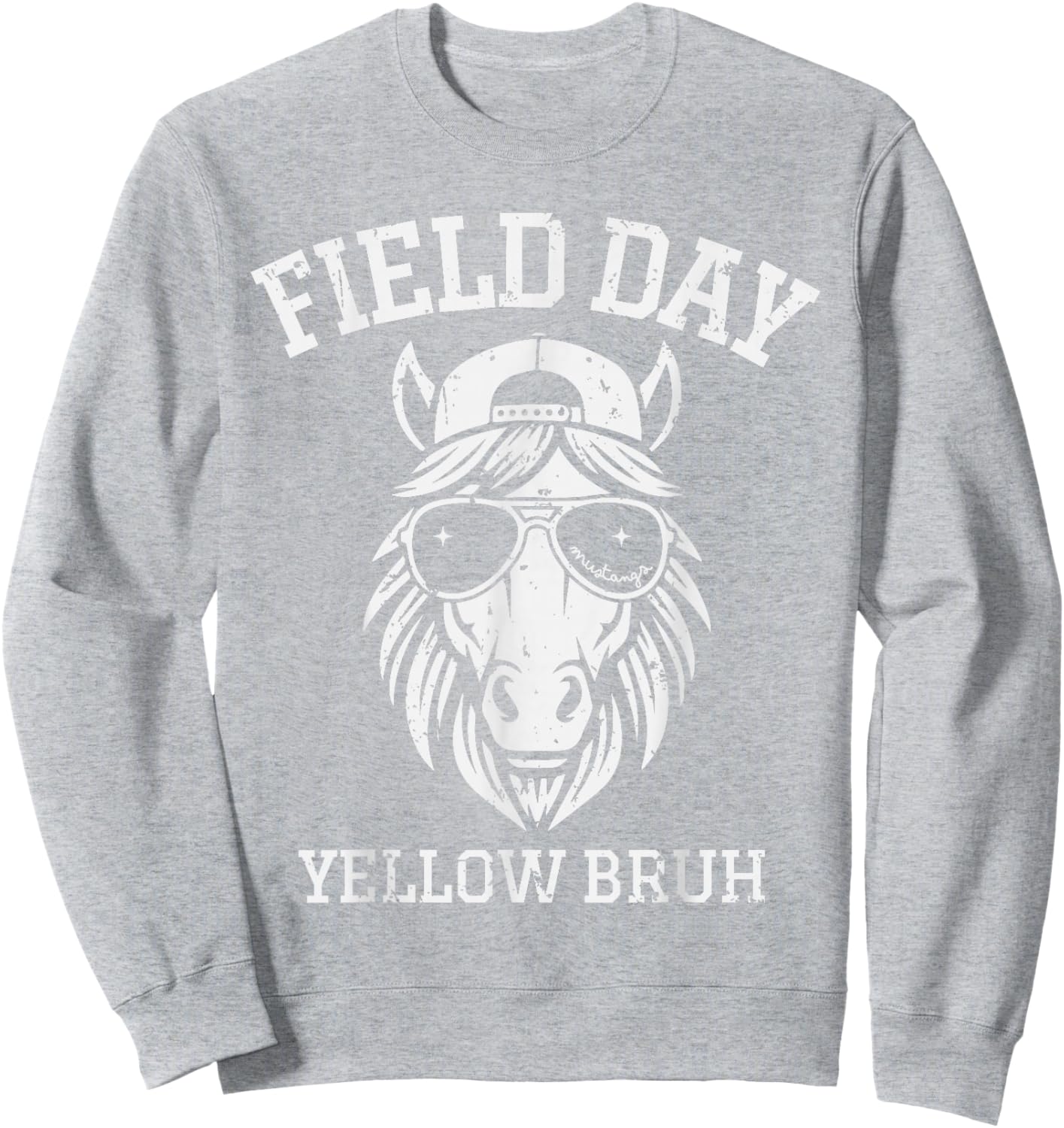 Mustang Field Day Yellow Bruh Gen Alpha Teacher Kid Boy Girl Sweatshirt - Sweatshirt | Ash