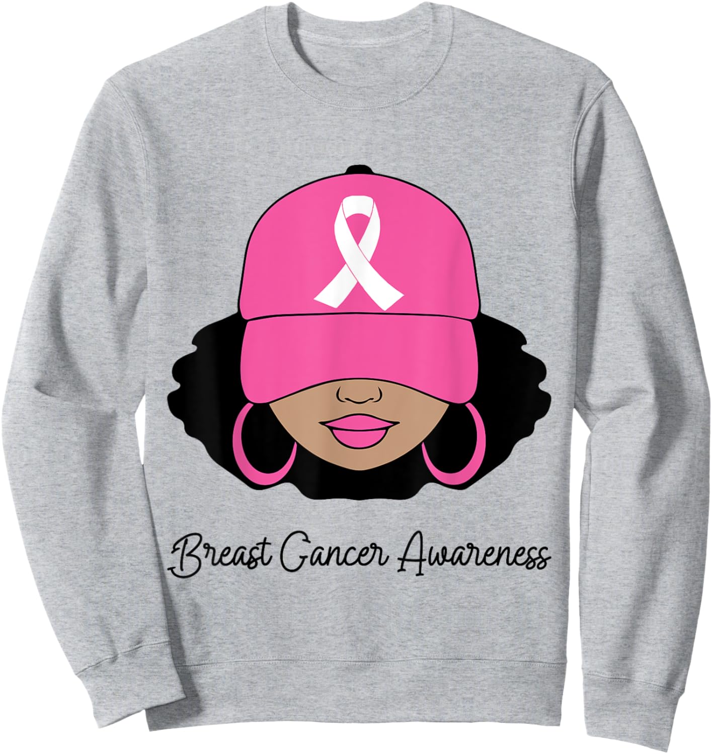 Black Women Pink Breast Cancer Awareness Warrior Women Girls Sweatshirt - Sweatshirt | Ash