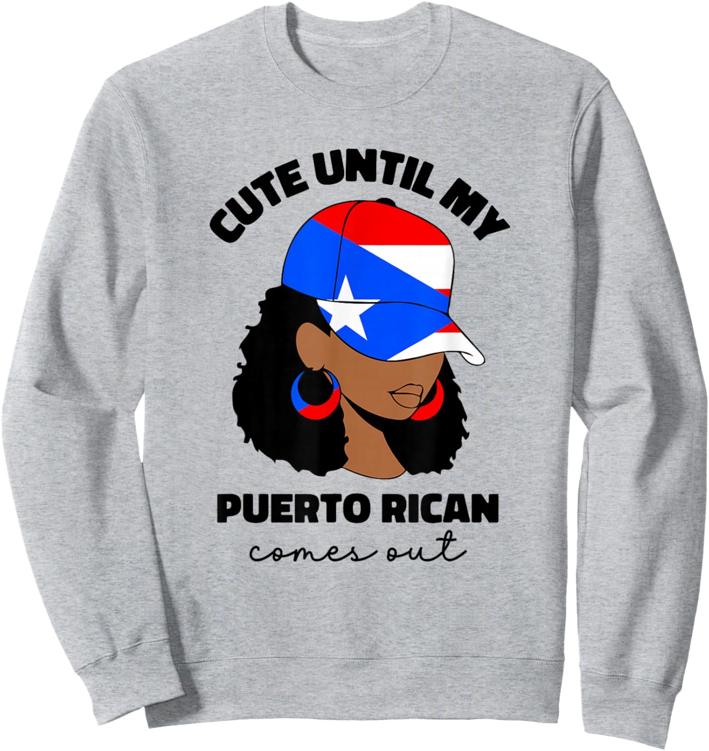 Funny Cute Puerto Rican Afro Women Boricua Puerto Rico Flag Sweatshirt - Sweatshirt | Ash