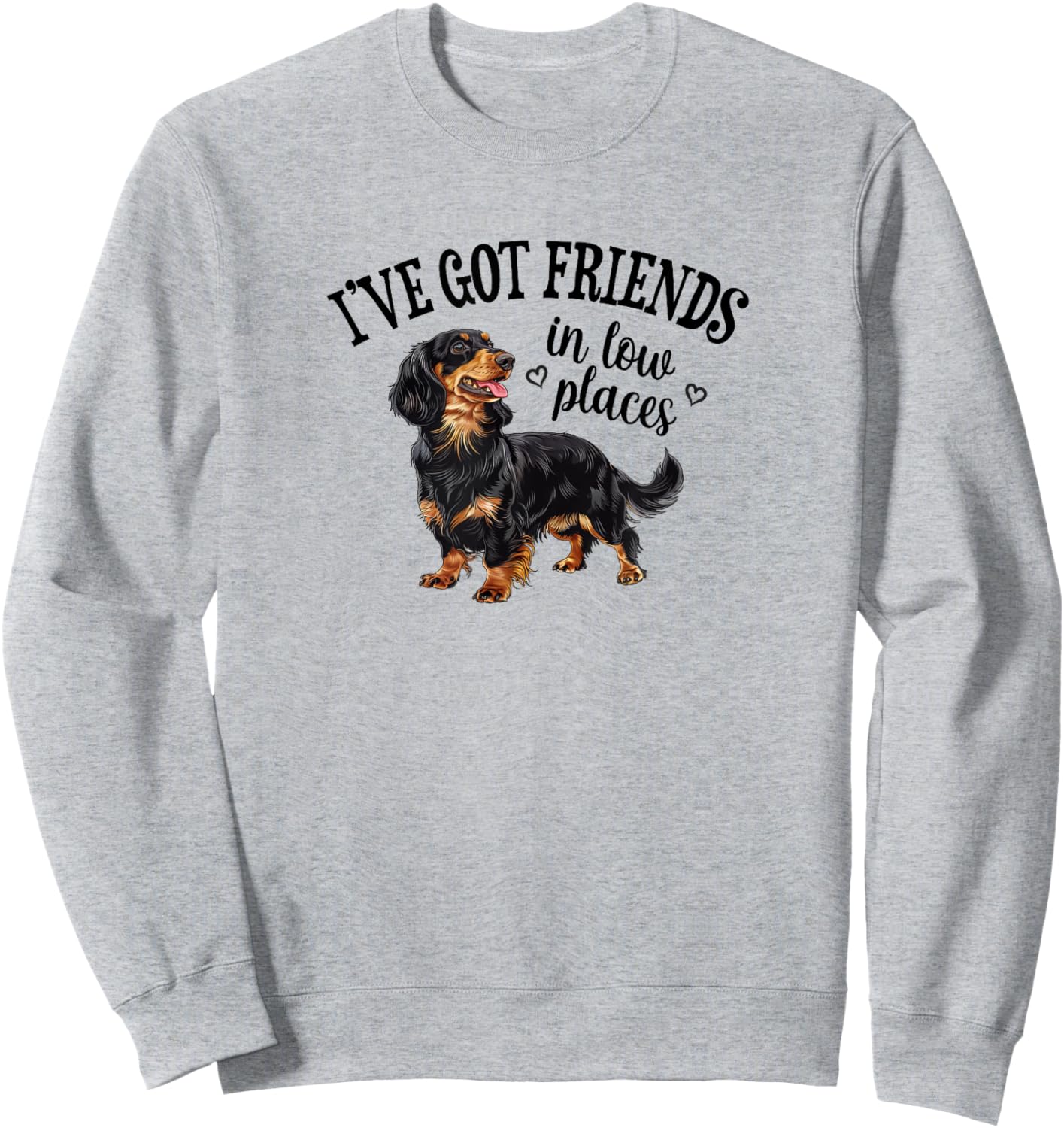 Funny Friends Low Places Black Long Haired Dachshund Lover Sweatshirt - Sweatshirt | Ash