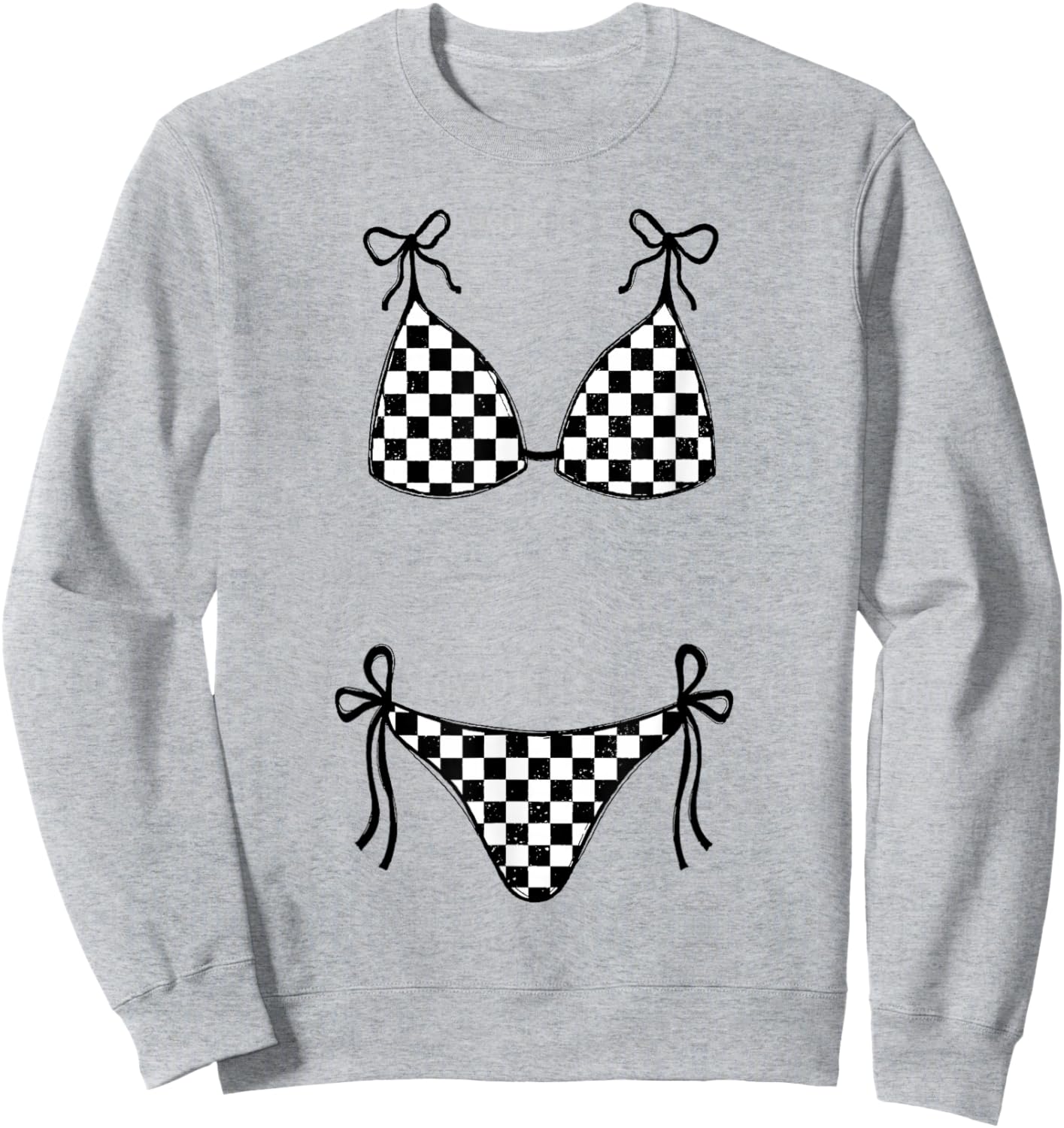 Bikini Checkered Summer Vacation Girls Trip Funny Beach Sweatshirt - Sweatshirt | Ash