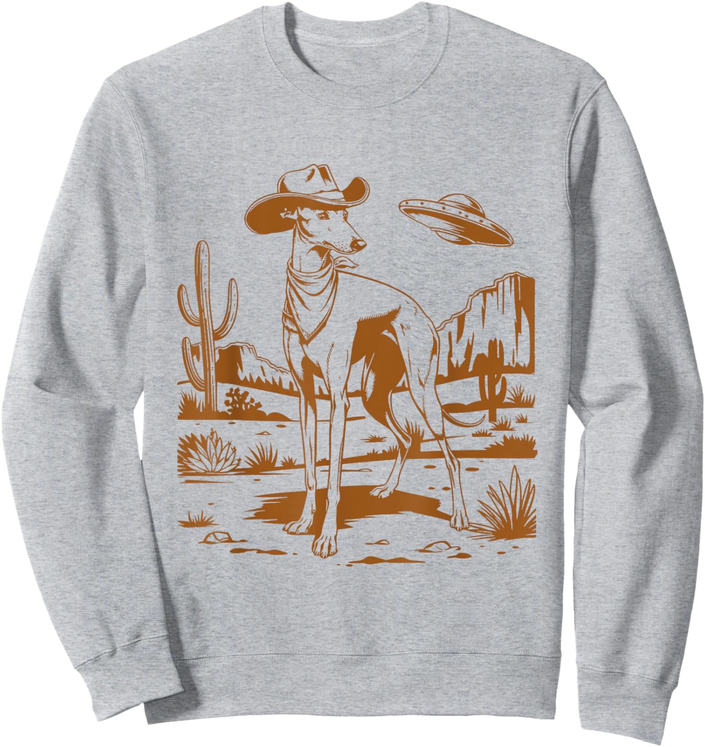 UFO Greyhound Western Alien Vintage 90s Whippet Cowboy Dog Sweatshirt - Sweatshirt | Ash