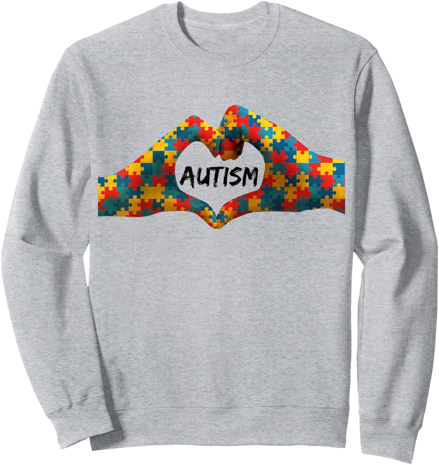 Autism Awareness Hands For Heart Puzzle Pieces Sweatshirt - Sweatshirt | Ash
