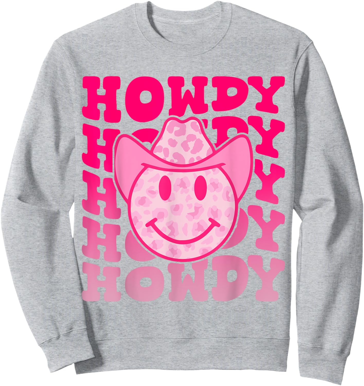 Western Country Cow Howdy Leopard Smile Face Cowgirl Rodeo Sweatshirt - Sweatshirt | Ash