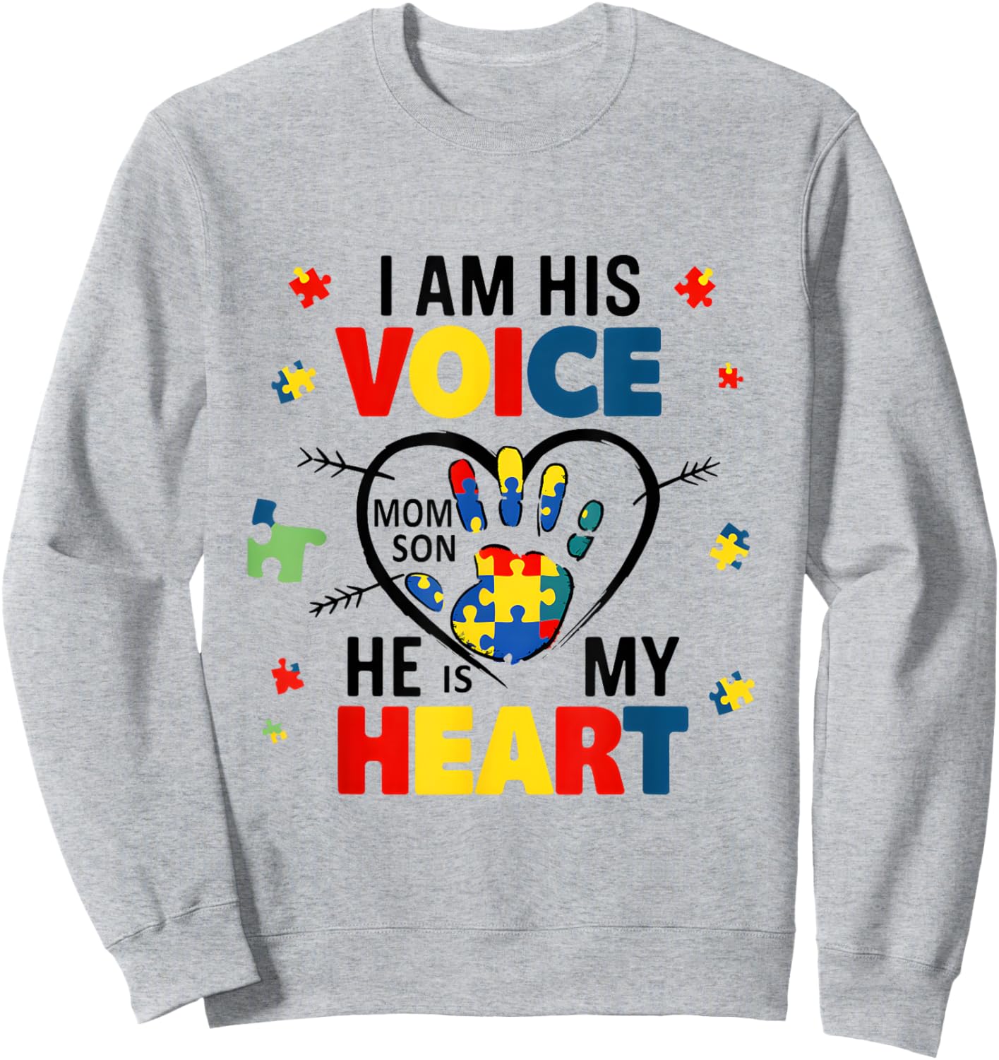 I'm His Voice He Is My Heart Autism Awareness Sweatshirt - Sweatshirt | Ash