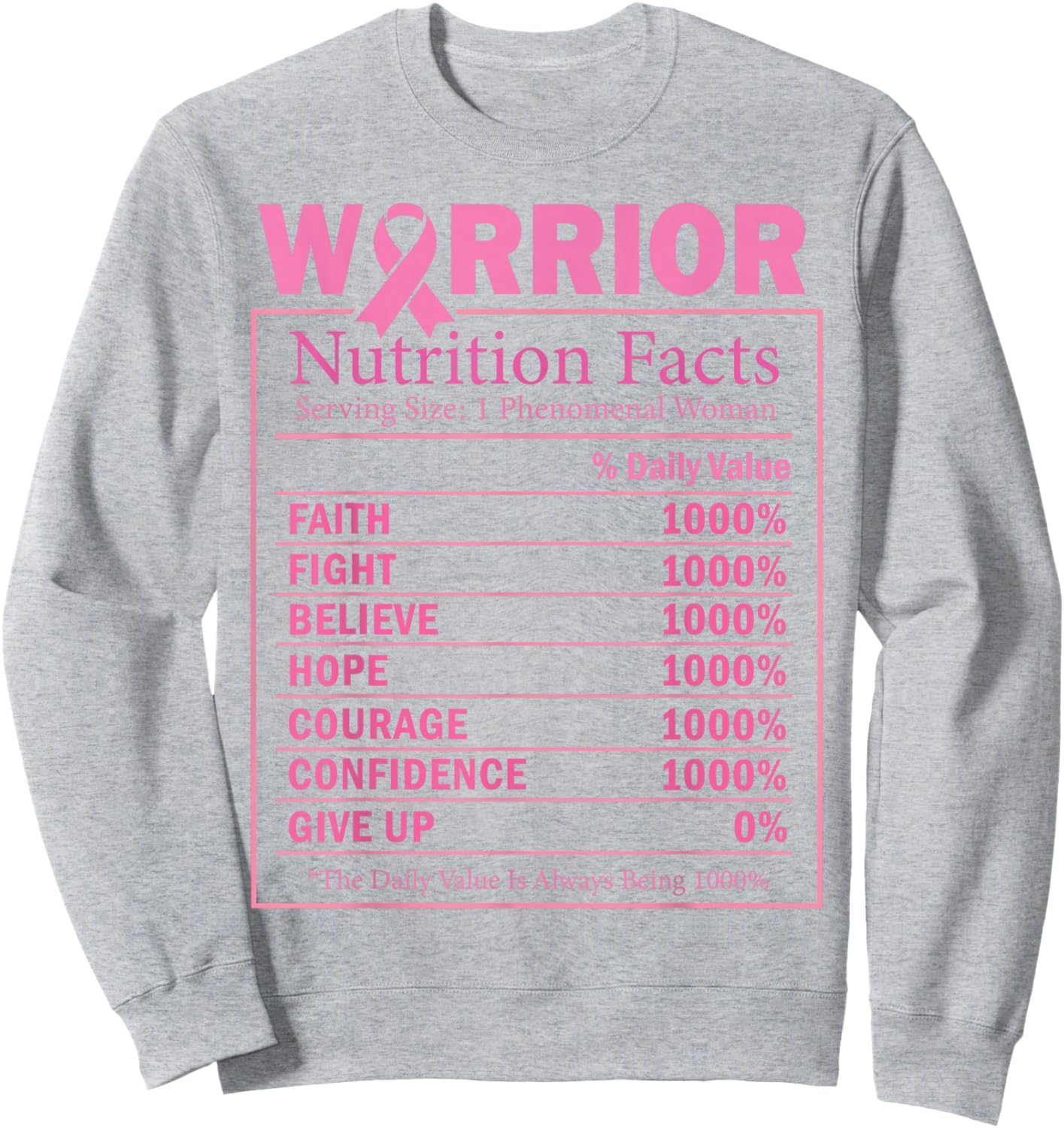 Warrior Nutrition Facts Breast Cancer Awareness Sweatshirt - Sweatshirt | Ash