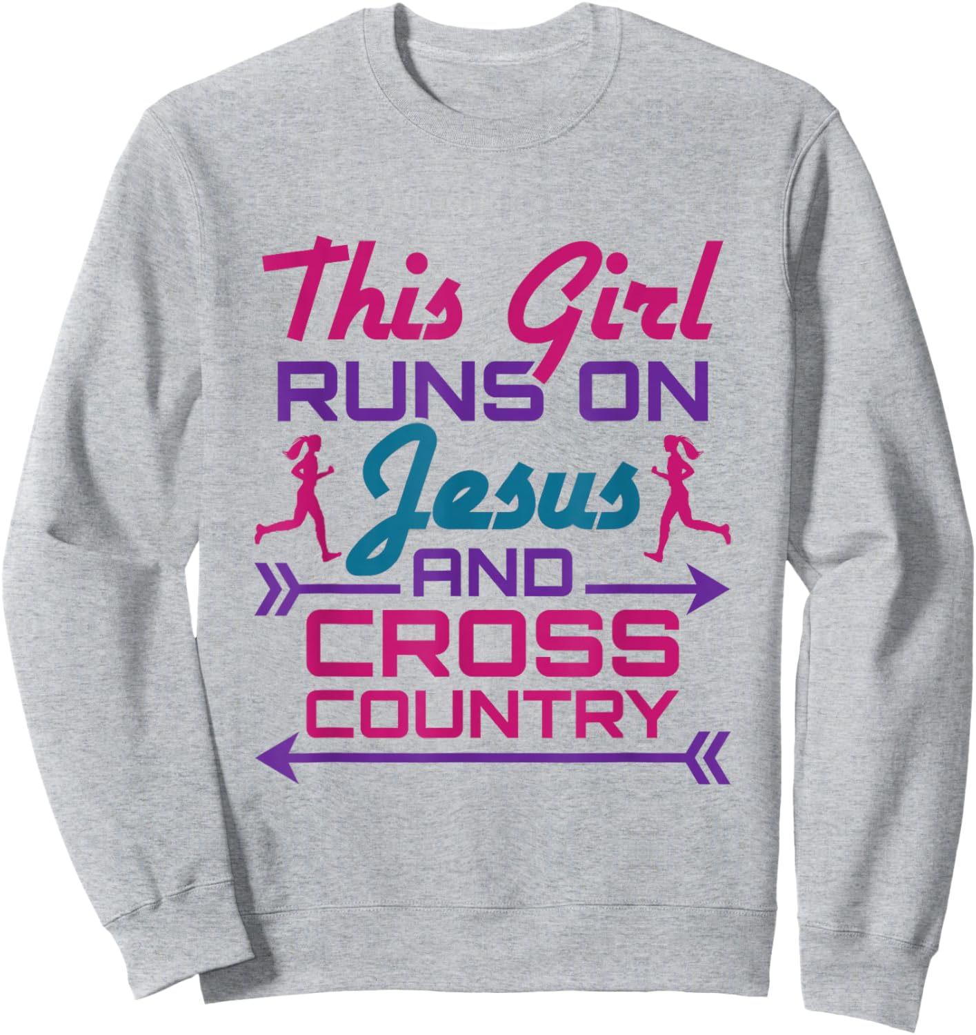 This Girl Runs on Jesus and Cross Country Cute XC Running Sweatshirt - Sweatshirt | Ash
