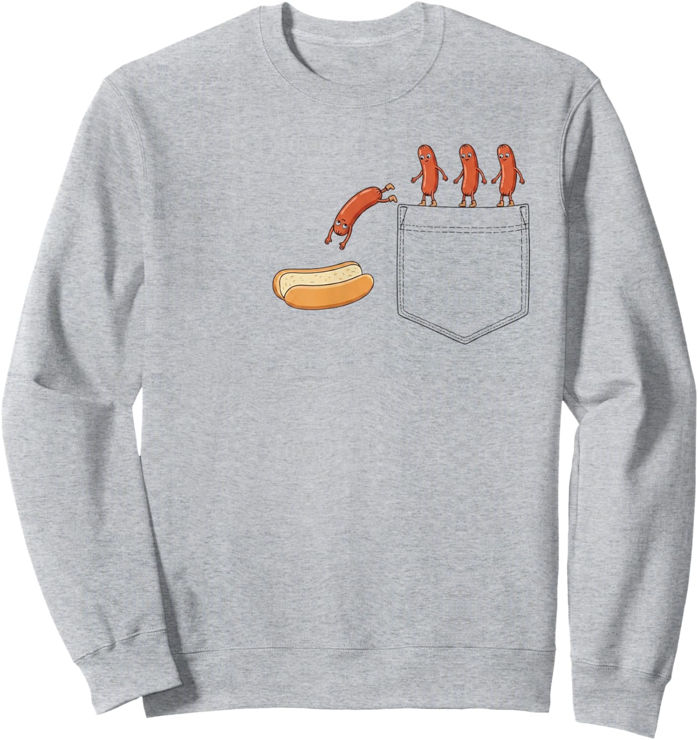 Funny Pocket Sausage Jumping Into Bun Hotdog Diving BBQ Sweatshirt - Sweatshirt | Ash