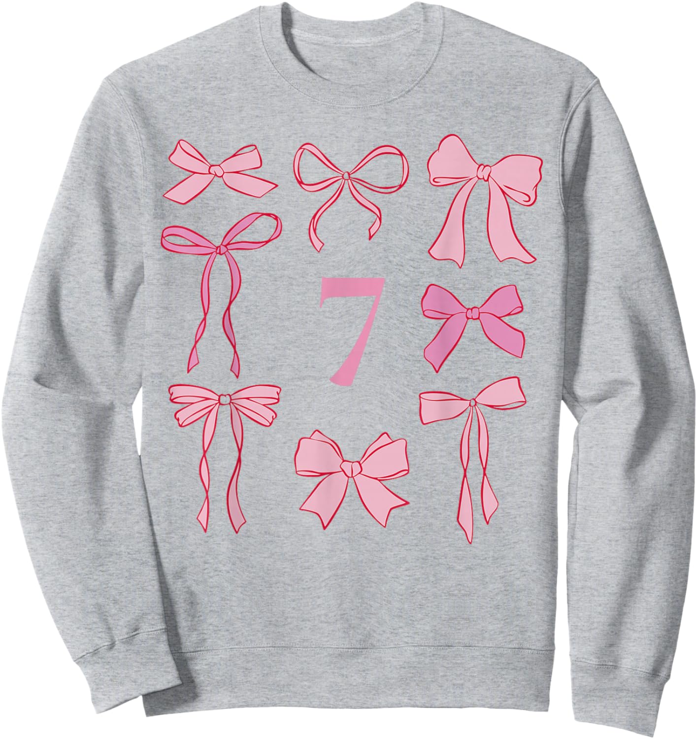 Hello Seven Coquette Preppy Pink Bow 7th Birthday Girl Sweatshirt - Sweatshirt | Ash