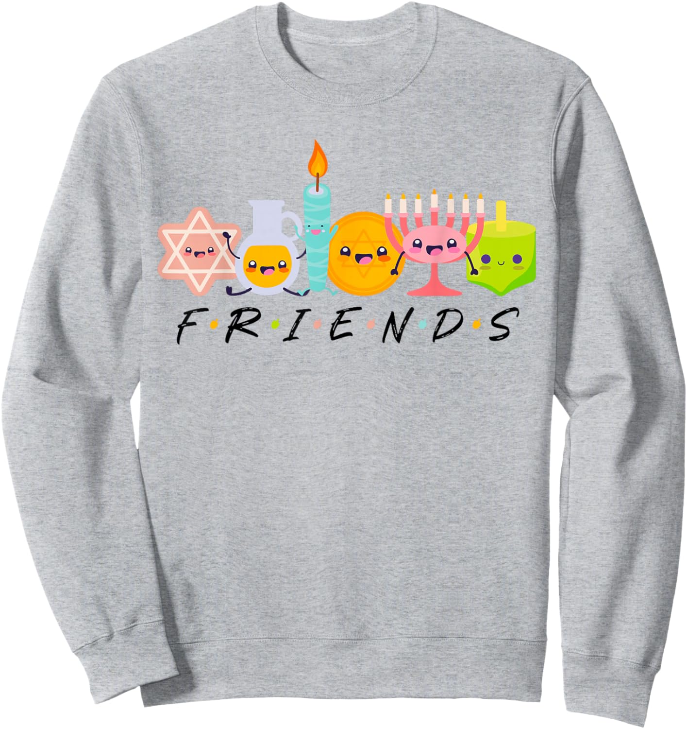 Hanukkah Friends Menorah Traditional Jewish Dreidel Chanukah Sweatshirt - Sweatshirt | Ash