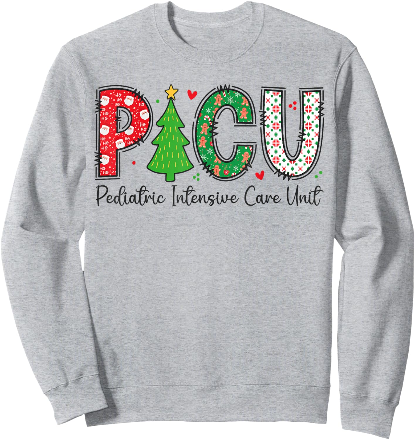 Christmas PICU Nurse - Xmas Pediatric ICU Nurse Appreciation Sweatshirt - Sweatshirt | Ash