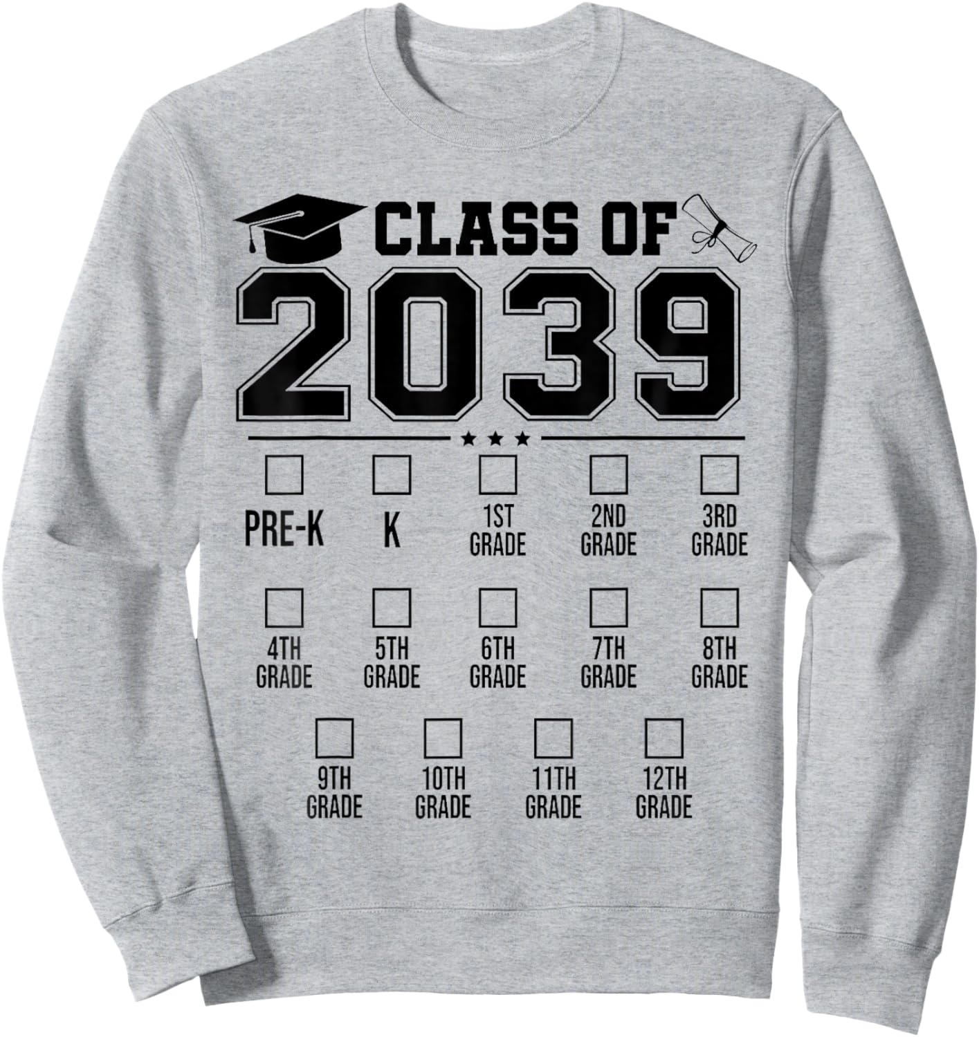 Class of 2039 Checklist Pre-K 12th Grade Graduation 2039 Sweatshirt - Sweatshirt | Ash
