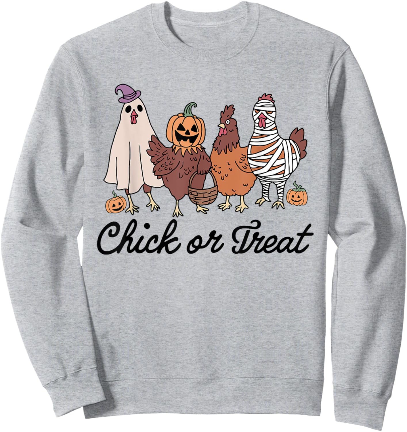 Chick Or Treat Halloween Witch Spooky Chicken Sweatshirt - Sweatshirt | Ash