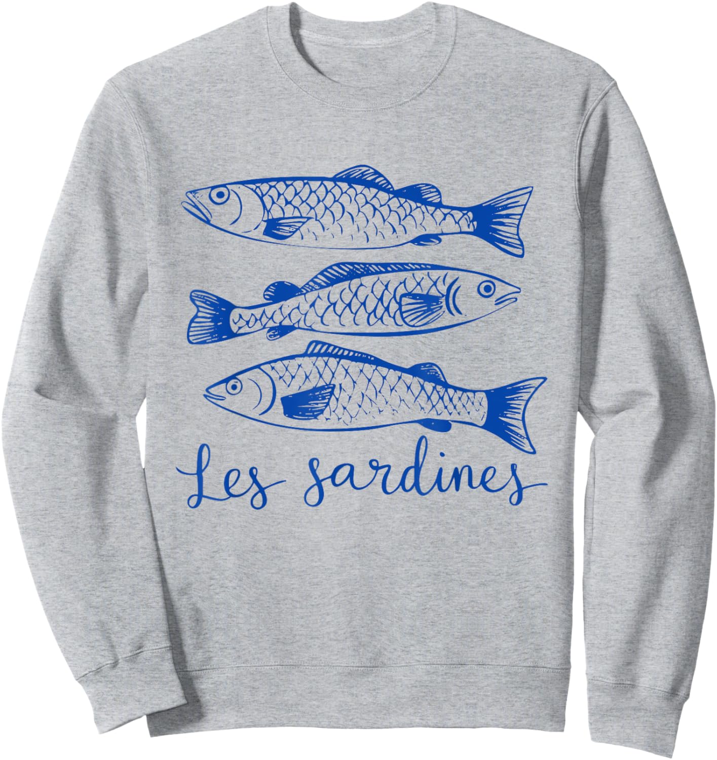 Les Sardines Themed Vintage Fish Illustration Sweatshirt - Sweatshirt | Ash