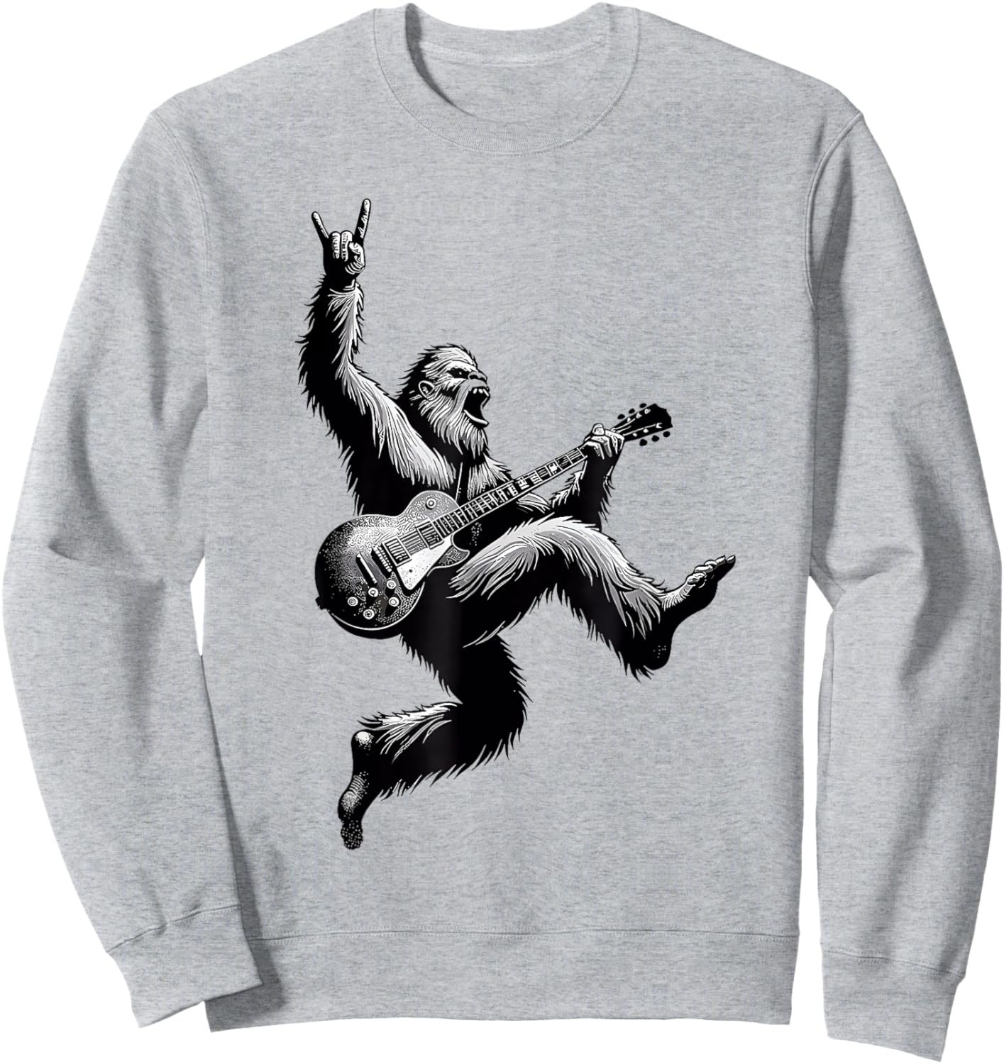 Bigfoot Playing A Electric Guitar Rock On Sasquatch Big Foot Sweatshirt - Sweatshirt | Ash