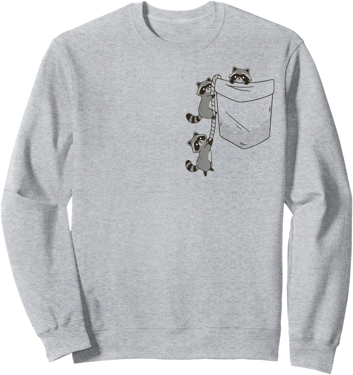 Cute Raccoons Climbing into Pocket Fun Design Sweatshirt - Sweatshirt | Ash