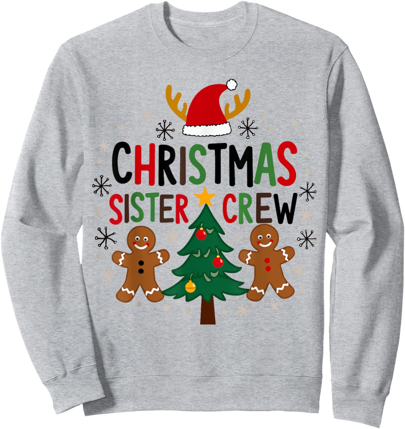 Christmas Sister Crew Holiday Gingerbread Tree Fun Sweatshirt - Sweatshirt | Ash