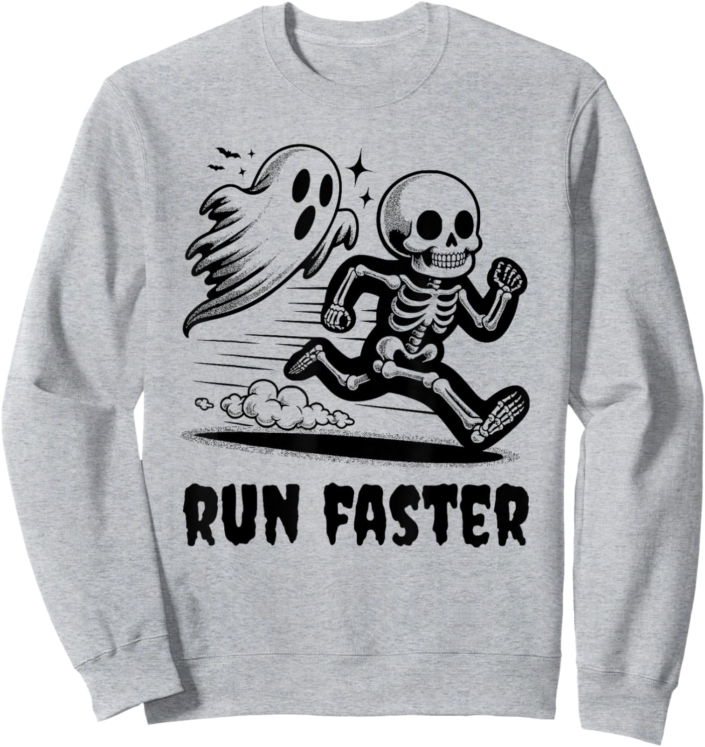 Skeleton and Ghost Running Funny Runner and Halloween Sweatshirt - Sweatshirt | Ash